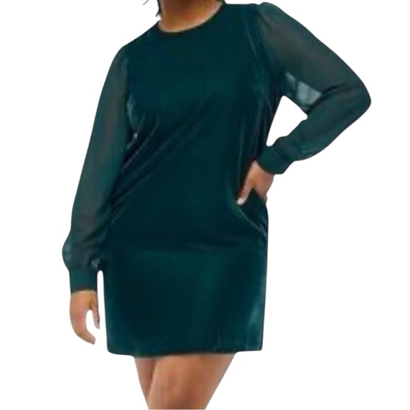 J. Crew Factory Dresses & Skirts - J. Crew Factory NWT Forest Green Velvet Holiday Party Shear Sleeve Mini Dress